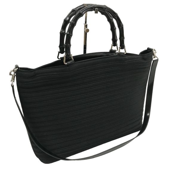 Gucci Bamboo Shoulder Bag Diagonal Black Canvas Enamel Detachable Strap - Picture 1 of 16